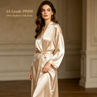 Peignoir long de luxe 100% Soie de Mûrier 19mm, Col en V, Robe de Mariée ou Demoiselle d'honneur en Soie, Logo Personnalisé, Vente en Gros, Cadeau, Vêtement d'intérieur