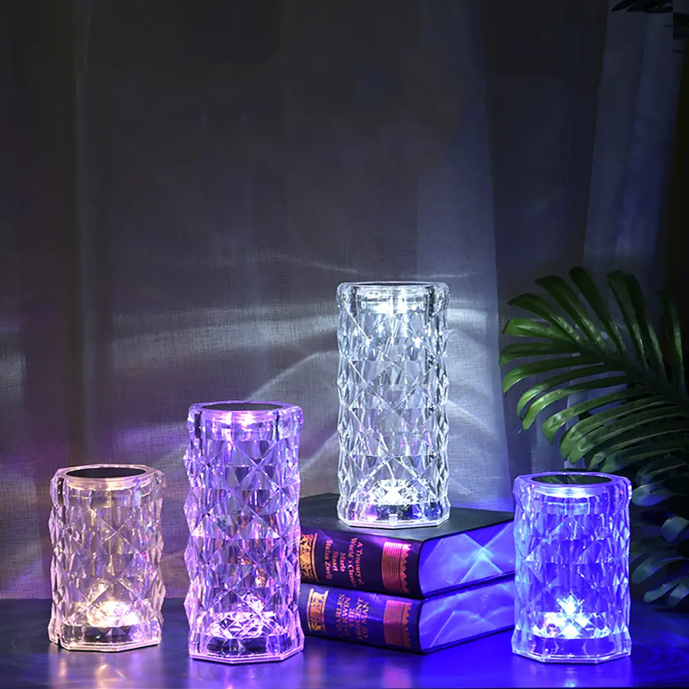 Led night light lamp 16 Colors rechargeable wireless Touch acrylic table lamp Romantic Led Rose Crystal Lamp