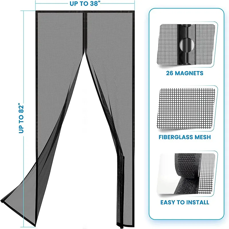 Puerta de mosquitera magnética de marco completo DIY de alta densidad/cortina de puerta de pantalla suave de malla magnética adhesiva de fácil instalación