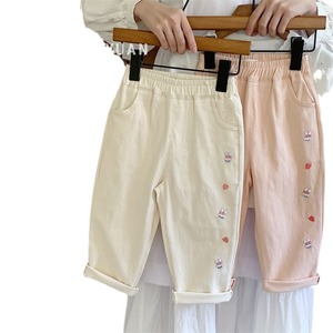Tongxingyuan Girls Harem Pants Cotton Cartoon Print Autumn Casual Long Pants For Children Pink Off White - Product Image 5