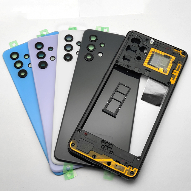A32 4G A325 Middle Frame Bezel for Samsung A32 54 SM-A325 Back Battery Cover Rear Door Housing Replacement With Camera Lens