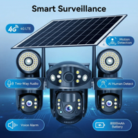 Kamera Keamanan HD 3 Lensa 4G Tenaga Surya Wifi IP 8000mah Deteksi Manusia PIR Lampu LED Penglihatan Malam V380 PRO Sudut Lebar PTZ