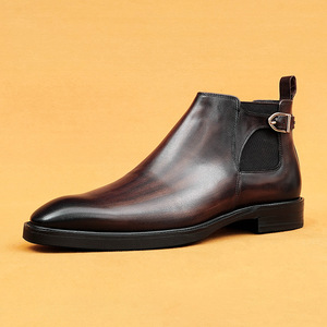 Men's Genuine Leather Ankle <b>Boots</b> Pointed Toe Buckle Strap Solid Color Rubber Outsole EVA Midsole Autumn Style Wholesale - Product Image 3