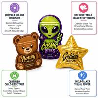 Pochette Mylar découpée sur mesure en forme d'ours ou de personnage extraterrestre, avec fermeture éclair, résistante à l'humidité et aux odeurs, et à l'ouverture sécurisée pour enfants, pour un emballage unique