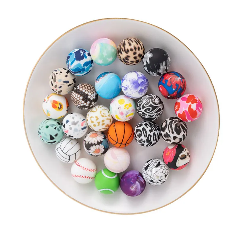 Bulk Price Bracelet Keychain Silicon Bead Ring Baby Chewable Round Silicone Beads