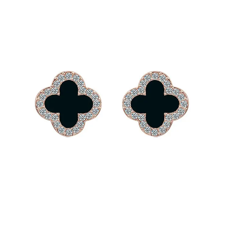 2023 S925 Zilveren Naaldpin Gelukkige Vier Bladeren Eenvoudige Klassieke Minimalistische Diamanten Ster Liefdes Vierkante Oorbellen