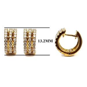 HK Jewelry-pendientes de aro redondos para mujer, joyería China, fabricante directo de fábrica, oro amarillo sólido de 18k, Diamante de alta calidad, 3 filas - Product Image 2