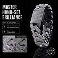 Bracelet gourmette cubaine Miami 20 mm de haute qualité en gros, bijoux hip-hop Iced Out, fabricant de bracelets pour hommes, bracelet cubain massif