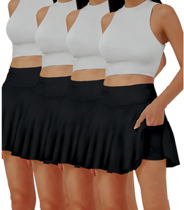 4 ensembles pour rester élégants et sécurisés ! Jupe de tennis plissée noire à taille normale, décontractée et confortable, avec poche discrète et short intégré - Product Image 6