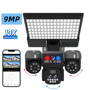 Caméra de surveillance extérieure solaire PTZ <span class=keywords><strong>3</strong></span> objectifs avec zoom optique 10X, carte SIM 4G, vision nocturne couleur, étanche et fonction de lampadaire - Product Image 1