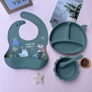 Prodotti per lo Svezzamento dei Bambini, Set di Stoviglie in Silicone con Piatto, Ciotola, Cucchiaio e Forchetta, Set per l'Alimentazione dei Neonati e Bambini - Product Image 5
