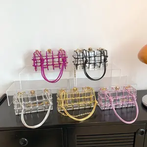 Fashion Clutch Box Bag Girls Party Clutches Luxury Dinner Clear Acrylic Box With Ropes Crossbody Women Evening Purse