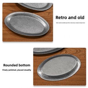 Japanese Retro Oval <b>Tray</b>, 304 Stainless Steel Oval Plate, Distressed Finish, Custom Logo for Restaurant, Dessert,<b>BBQ</b> - Product Image 4