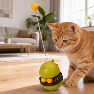 Comedero <span class=keywords><strong>de</strong></span> lujo <span class=keywords><strong>de</strong></span> plástico para gatos con varita estimulante, dos mini bolas, base con peso, fácil <span class=keywords><strong>de</strong></span> rellenar, bolsillo ajustable para salida <span class=keywords><strong>de</strong></span> snacks, para interiores. - Product Image 1