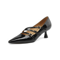 Escarpins Mary Jane sexy en cuir véritable à bout pointu, talons fins de 5,5 cm, avec boucle, rehaussant la taille, à trois brides, pour mariée