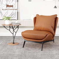 Fauteuil lounge en cuir véritable de luxe moderne haut de gamme, meuble d'appoint confortable pour salon, hôtel, appartement, usage de loisirs