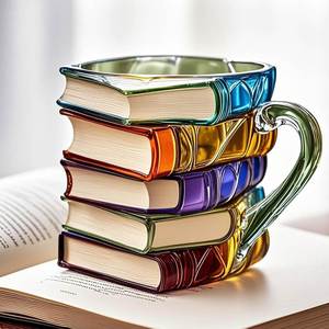 Taza de Café con Diseño de Libros Apilados en 3D, Colorida y Única, de Resina, Modelo W45 - Product Image 2