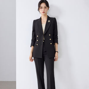 <span class=keywords><strong>Traje</strong></span> de negocios coreano <span class=keywords><strong>para</strong></span> <span class=keywords><strong>mujer</strong></span> con decoración de botones Pantalones de chaqueta de dos piezas a medida en tela polivinílica - Product Image 3