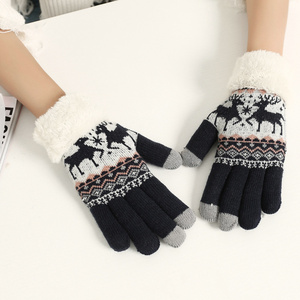 Usine directe acrylique mode épaissi Jacquard femmes tricoté en plein air froid hiver <span class=keywords><strong>chaud</strong></span> écran tactile gants - Product Image 2