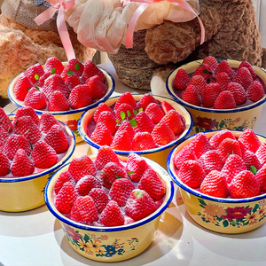 Enamel Basin With Lid Red Flower Design For Strawberry Cake Baking And Holiday Decoration - Product Image 3