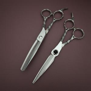 Ciseaux professionnels pour cheveux de 6 pouces, ciseaux à effiler en acier inoxydable, lame tranchante, manche long, design personnalisé - Product Image 3