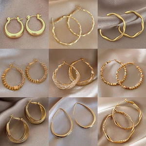 Golden Rhodium Plated Geometric Slim Elegant Brass <strong>Zinc</strong> Alloy Retro Niche Ear Stud Earrings - Product Image 2