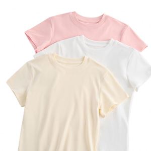 T-shirt pour femme en coton 160G, coupe ajustée, épaules standard, couleur unie, taille cintrée, décontracté, manches courtes - Product Image 1