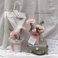 Mini-boîte cadeau en carton rose en forme de trompette, portable, pour bouquet de fleurs individuelles, emballage artisanal DIY