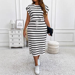 <span class=keywords><strong>Abbigliamento</strong></span> Femminile Europeo e Americano per AliExpress, Vestito a Righe con Maniche Regolari in Taglie Grandi - Product Image 3