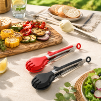 Pinces de service en silicone auto-reposantes avec support triangulaire, pinces de comptoir pour salades, pâtes et ustensiles de cuisson