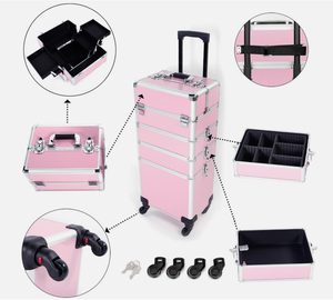 Valise à roulettes en aluminium 4 en 1 pour <span class=keywords><strong>maquillage</strong></span>, salon de beauté, chariot organisateur de cosmétiques - Product Image 4