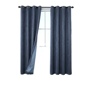 2024 Hot Sale Popular 100% Polyester Vintage Pure Dark Grey Plain Blackout Curtain Cloth Fabric Curtains For The Living Room