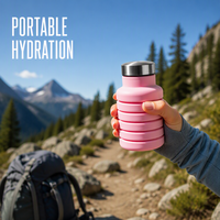 Bouteille d'eau pliable en silicone, gobelet de voyage portable, bouteille de sport réutilisable sans BPA, gobelet pliable avec mousqueton