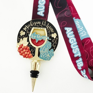 ผู้ผลิตขายส่งเหรียญรางวัลกีฬา 3 มิติ รูปทรงจุกขวดไวน์ ทำจากโลหะ ชุบทองโบราณ แบบเลียนแบบ สำหรับงานวิ่งฮาล์ฟมาราธอน 5 กิโลเมตร รับทำตามสั่ง - Product Image 4