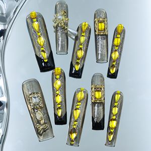 Uñas postizas acrílicas hechas a mano al por mayor, suministro a granel, cuadradas de cobertura completa, forma de ataúd, diseño de diamantes de imitación rosas - Product Image 3