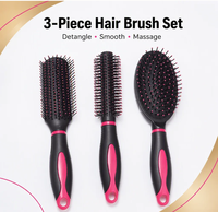 Ensemble de 3 brosses à cheveux professionnelles auto-nettoyantes, droites, avec manche en ABS personnalisé, brosses de massage, avec logo personnalisé pour un usage domestique