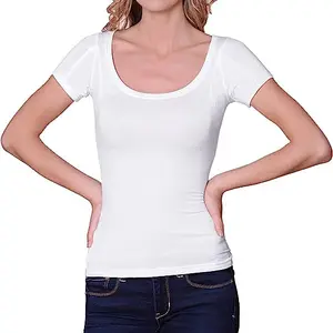 कस्टम लोगो नीचे का कपड़ा 95% मोडल 5% स्पैन्डेक्स स्लिम रिक्त यू गर्दन टी शर्ट बुनियादी ठोस रंग मोडल टी शर्ट