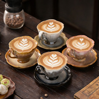 Ensemble tasse et soucoupe à café en porcelaine de haute qualité, qualité alimentaire, durable, vintage, luxe léger, rétro, créatif, pour latte, motif floral, pour l'heure du thé