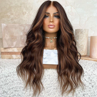 Cheveux européens vierges à cuticules alignés Perruque juive à dentelle brune avec caramel Fabricant Luxe HD Perruque frontale pour femmes Perte de cheveux