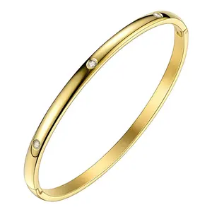 High Quality 18K Gold Plated Stainless Steel Jewelry Zircon Bangles Cuff Bracelets BM182009