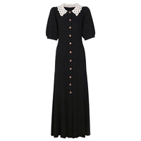 Robe longue unie à col Peter Pan style français, manches courtes, nouvelle collection été 2026, robe en maille trapèze ajustée pour femme