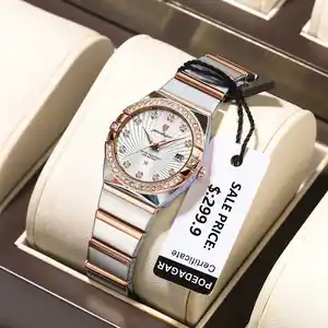 Poedagar Luxe Vrouw Polshorloge Waterdichte Lichtgevende Datum Roestvrij Staal Hoge Kwaliteit Quartz Vrouwen Horloge Voor Dames