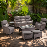 Ensemble de salon de jardin en rotin 7 pièces moderne et durable avec table basse pivotante et poufs pour jardin, cour et salle à manger