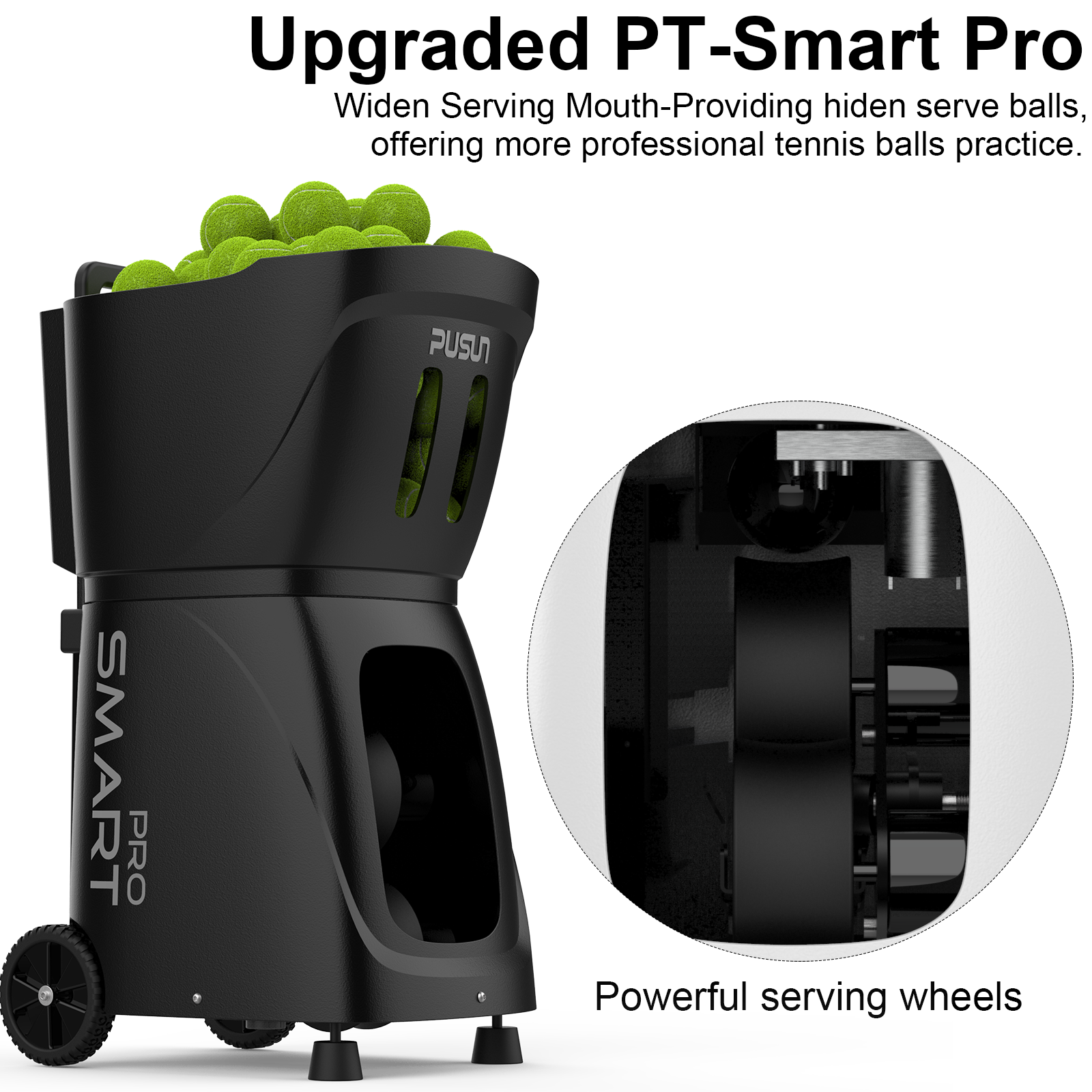 PUSUN PT-SMART Professional Intelligent Tennis Ball Machine Padel Launcher APP Control 100+ Balls 20-120km/h 26M Portable