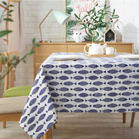 Nouvelle arrivée, nappe de table en coton et lin imprimé bleu de style japonais, motif de petits poissons méditerranéens, nappe rectangulaire pour table à manger, pour la maison