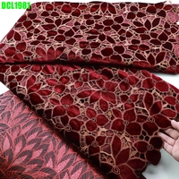 Nouveau Tissu en Dentelle Guipure Africaine à Cordon Brodé pour Mariage, Vêtement Nigérian pour Femme, Dentelle Bordeaux
