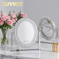Miroir LED ovale en cristal Hollywood avec éclairage à 360° °   Miroir de maquillage intelligent à 3 couleurs avec variateur d'intensité, décoration en cristal Rotation 84, pour chambre à coucher