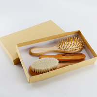 Brosse à cheveux pour bébé en poils de chèvre naturels doux de haute qualité, brosse et peigne en bambou pour bébé, pour nouveau-nés et femmes