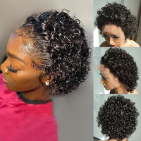 Perruque Courte Bouclée Pixie en Cheveux Humains Brésiliens en Gros, Coupe Pixie avec Dentelle Frontale 13*4, Densité 180, Perruques Pixie en Cheveux Humains