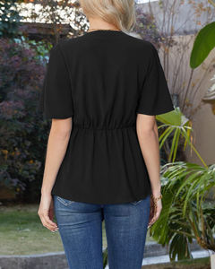 Dropshipping elegante encaje hasta gasa blusa de media manga <span class=keywords><strong>mujer</strong></span> trabajo diario al aire libre moda nudo frontal camisas Chic Tops a juego - Product Image 6